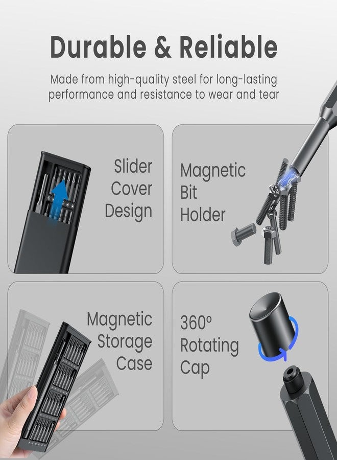 بورترونيكس علبة رؤوس مفكات بورترونيكس، طقم مفكات 24 في 1، طقم أدوات صغير الحجم ومتين وسهل الحمل مع حامل رؤوس مغناطيسي، مثالي لإصلاحات المنزل والسيارات (أسود) - Image 4